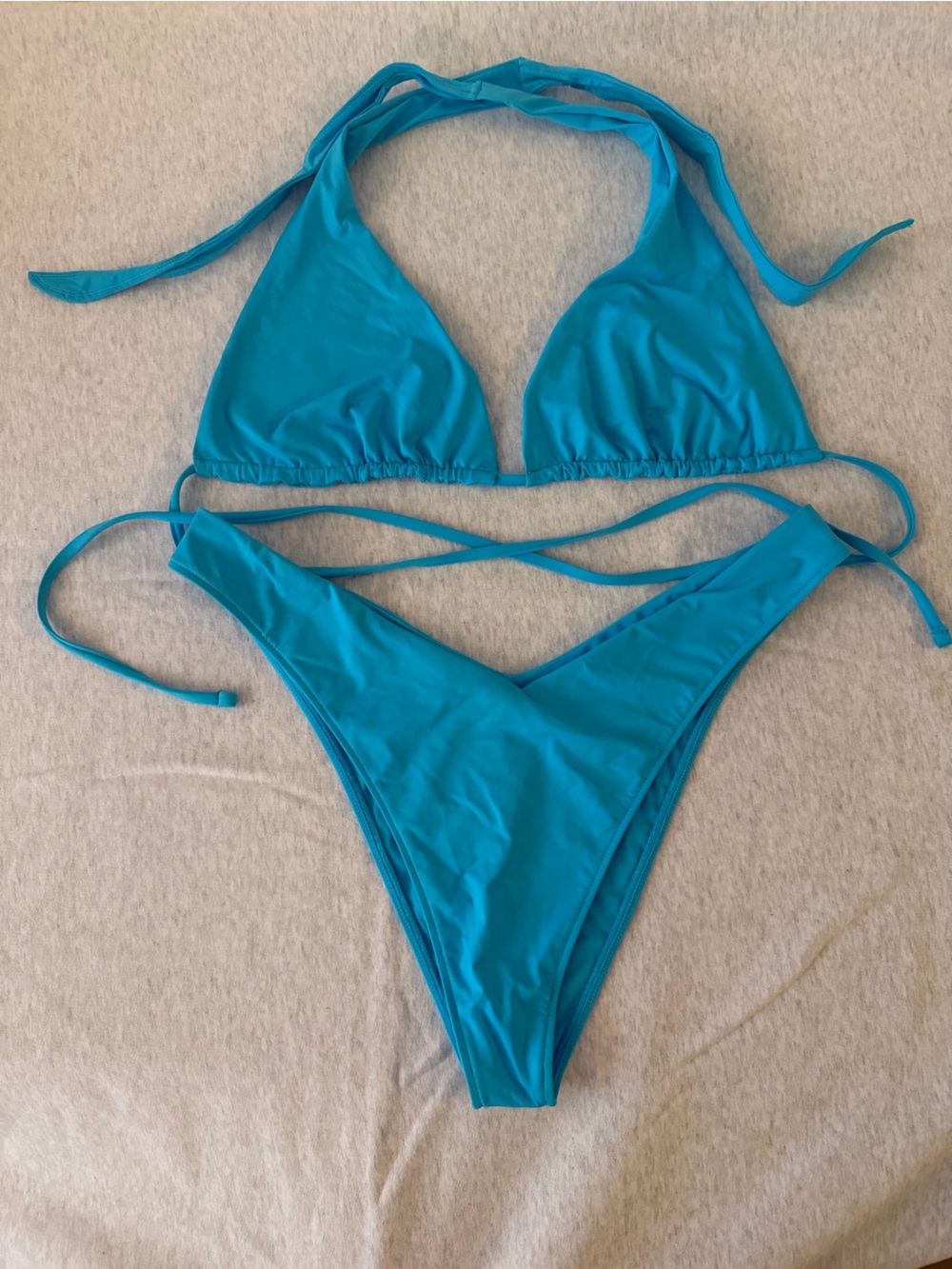 Frankie's Bikinis Teal Triangle Tie Bikini Set